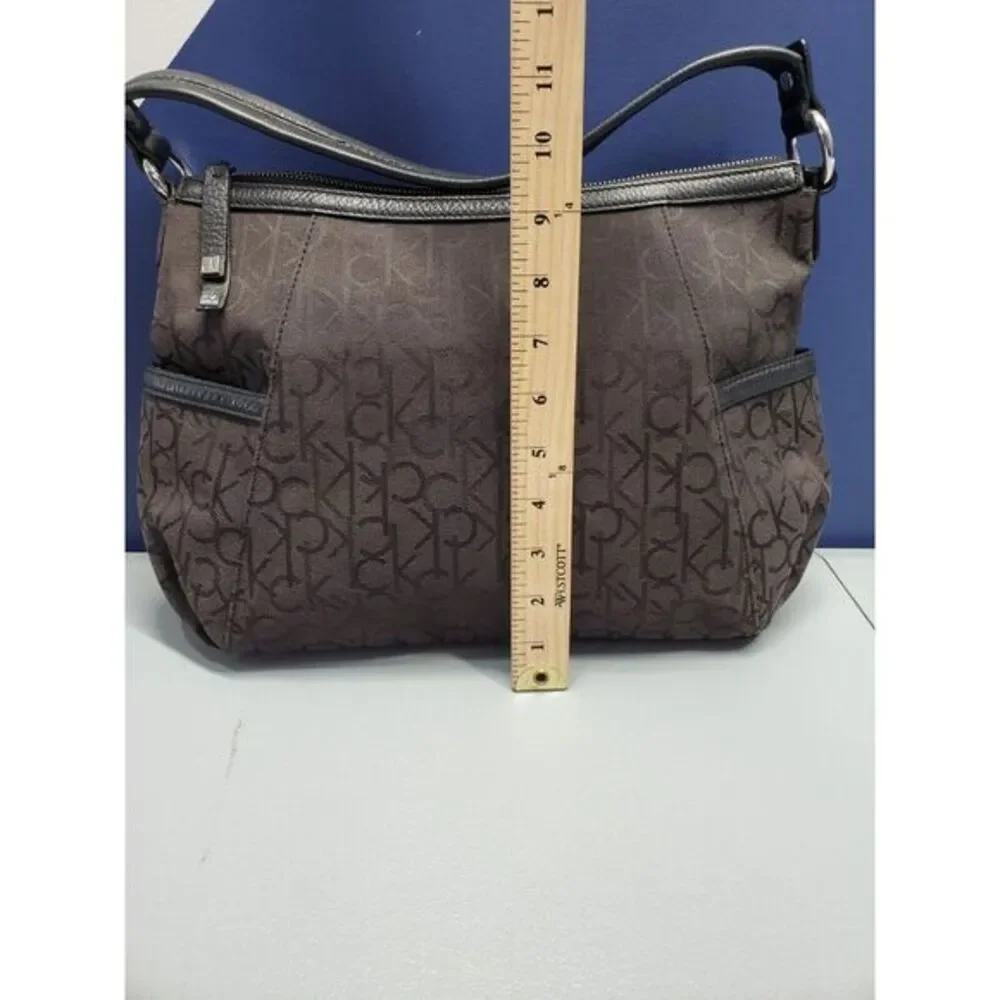 Calvin Klein Hobo‎ Bag Womens Black Canvas Shoulder Strap Silver Hardware